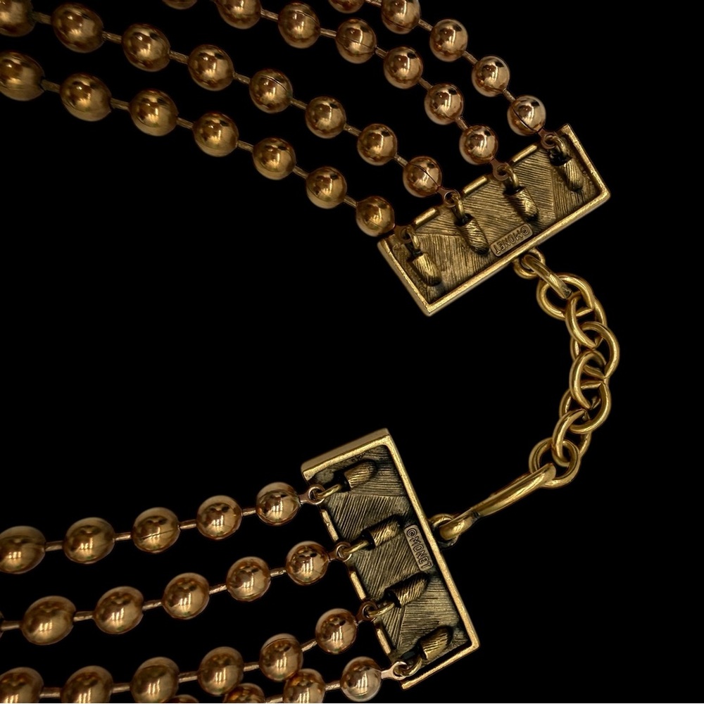 Vintage Monet Egyptian Revival Gold and Rose Gold Beaded Statement Necklace Deco - Picture 11 of 12